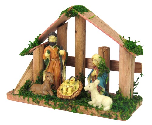 Krippe aus holz mit moos - krippe,